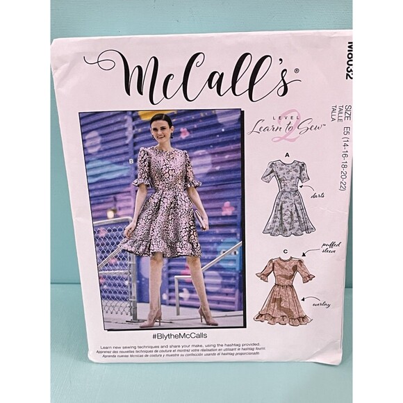 McCall's M8032 Pattern Misses Dresses w/ Ruffle Swing Dress Size 14-22 Uncut - Picture 1 of 5